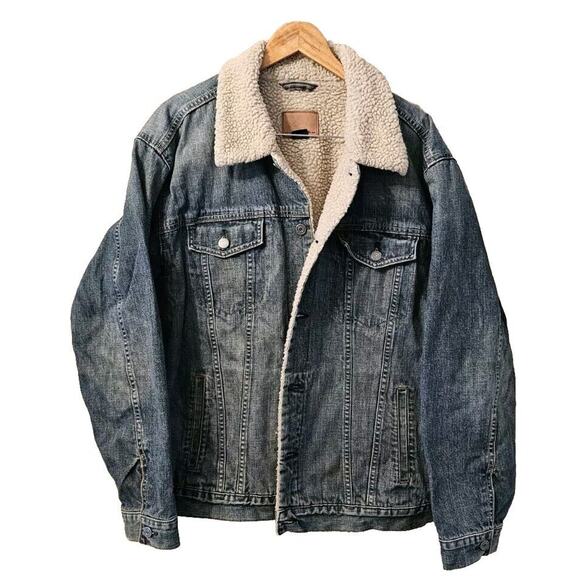 VTG Gap Men's Denim Jean Trucker Jacket Sz XXL Blue Quilted Lined Sherpa Ranch - Picture 1 of 16